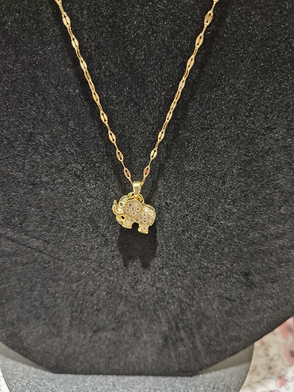 Gold Elephant Charm Necklace for Women - Sparkling Pendant